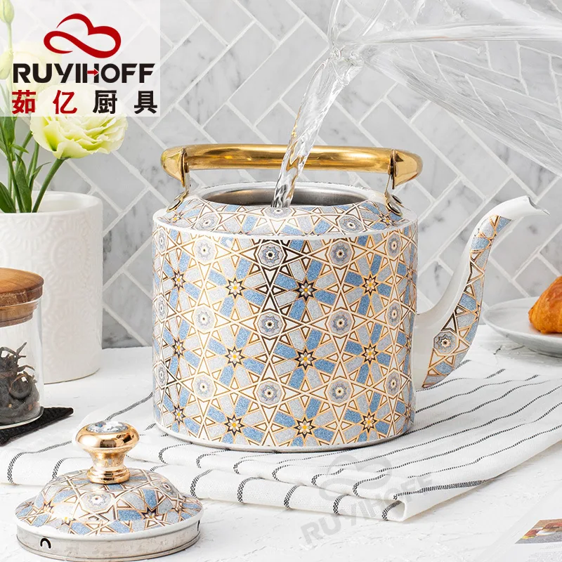 Cross-border Damascus geometric pattern whistle kettle middle east Dubai kitchenware boutique chirping large capacity kettle 2L 5