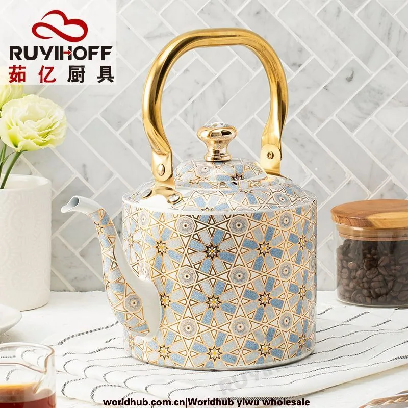 Cross-border Damascus geometric pattern whistle kettle middle east Dubai kitchenware boutique chirping large capacity kettle 2L