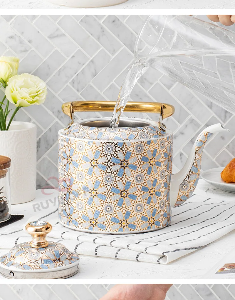 Cross-border Damascus geometric pattern whistle kettle middle east Dubai kitchenware boutique chirping large capacity kettle 2L 10