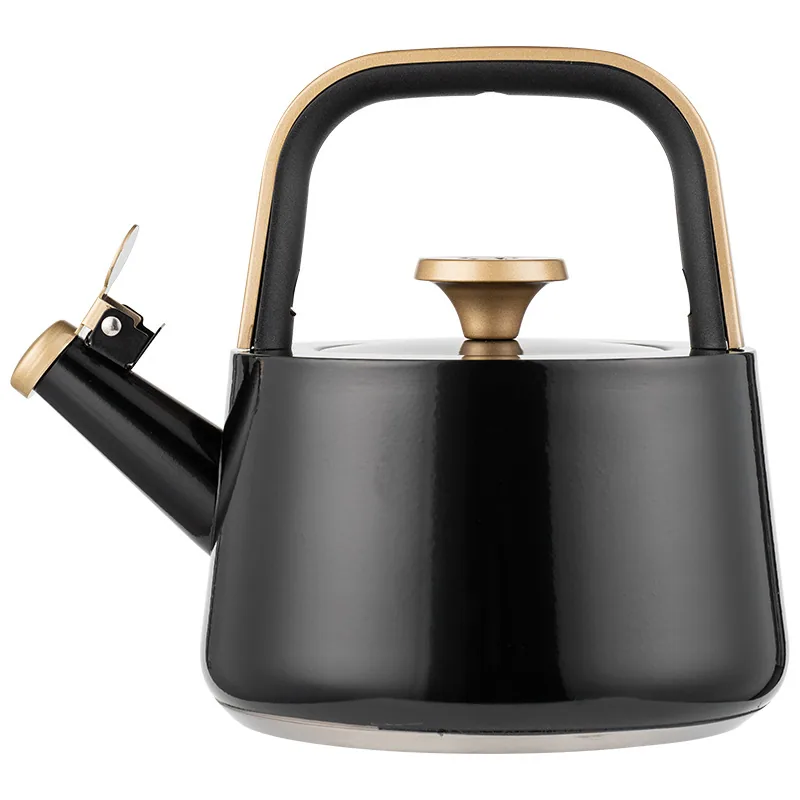 Custom whistle kettle black1. 8L flat bottom whistle pot wholesale European and American stainless steel whistle pot gold handle