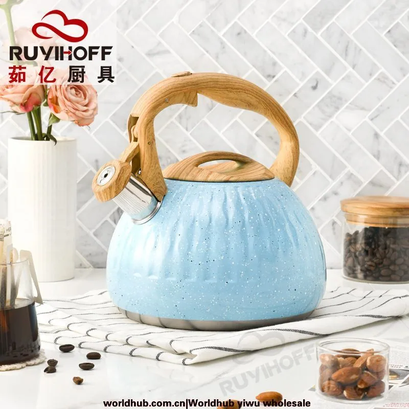 Cross-border blue water drop pattern stainless steel sound boiling kettle tea coffee European and American whistle pot 3L kitche