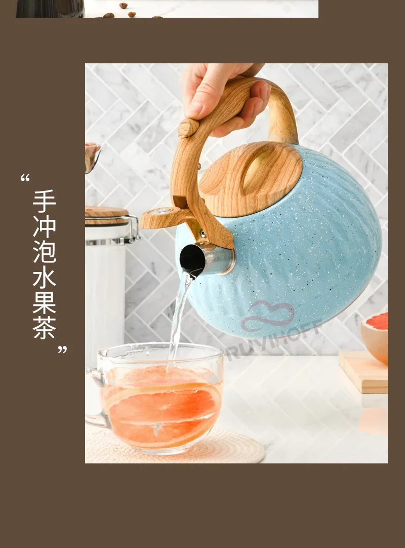 Cross-border blue water drop pattern stainless steel sound boiling kettle tea coffee European and American whistle pot 3L kitche 12