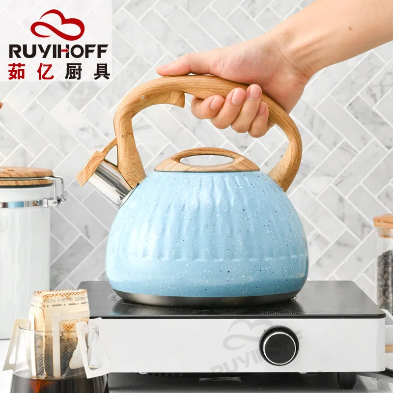 Cross-border blue water drop pattern stainless steel sound boiling kettle tea coffee European and American whistle pot 3L kitche 3