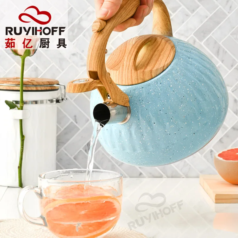 Cross-border blue water drop pattern stainless steel sound boiling kettle tea coffee European and American whistle pot 3L kitche 4