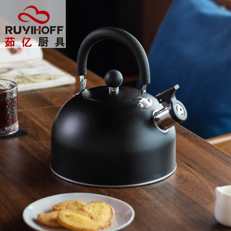 Cross-border wholesale black flat bottom horn kettle tea coffee sound kettle European and American kitchenware sound kettle 3L 2
