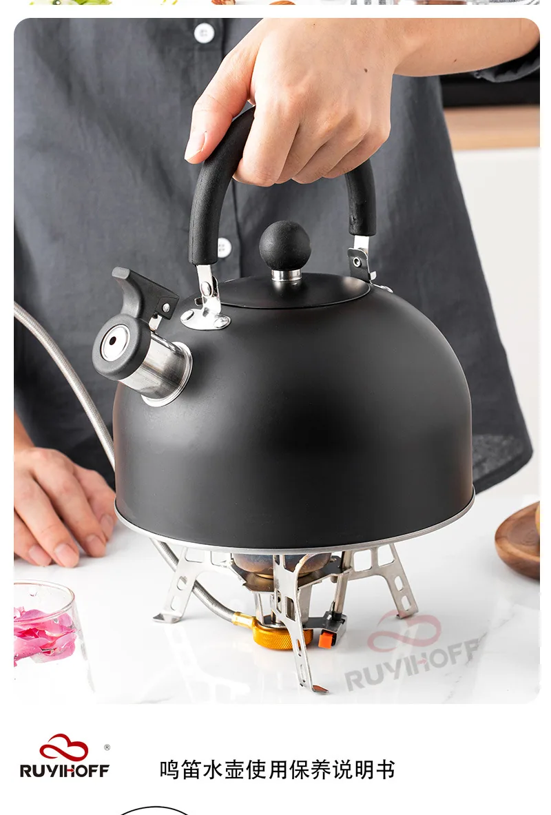 Cross-border wholesale black flat bottom horn kettle tea coffee sound kettle European and American kitchenware sound kettle 3L 12
