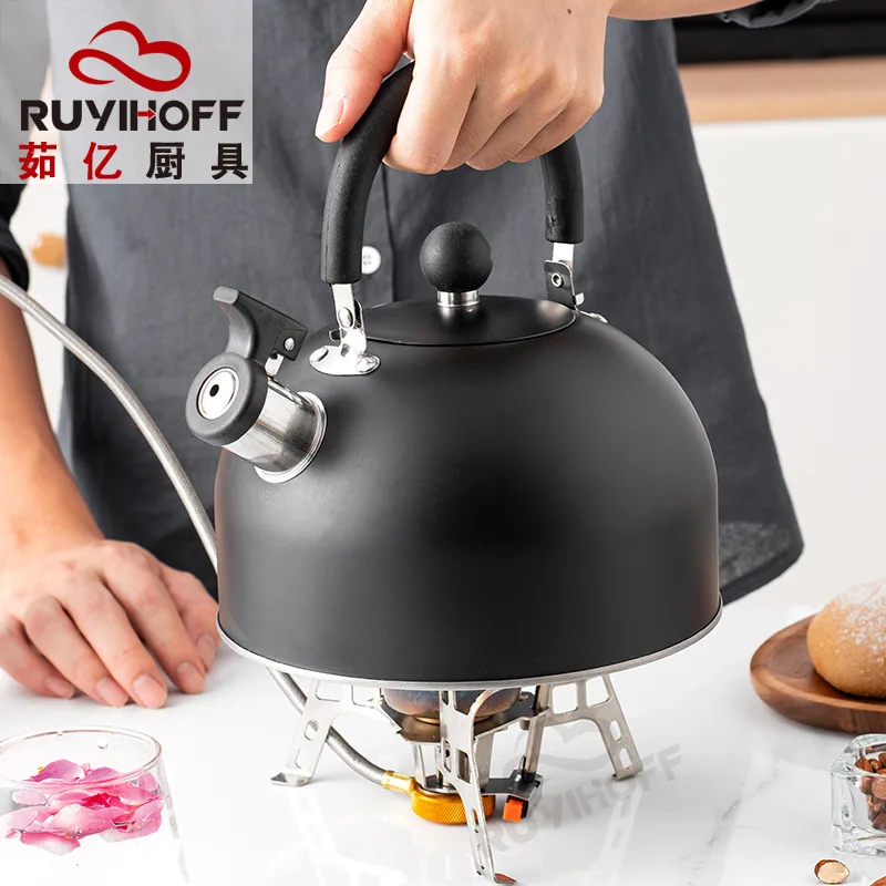 Cross-border wholesale black flat bottom horn kettle tea coffee sound kettle European and American kitchenware sound kettle 3L 5