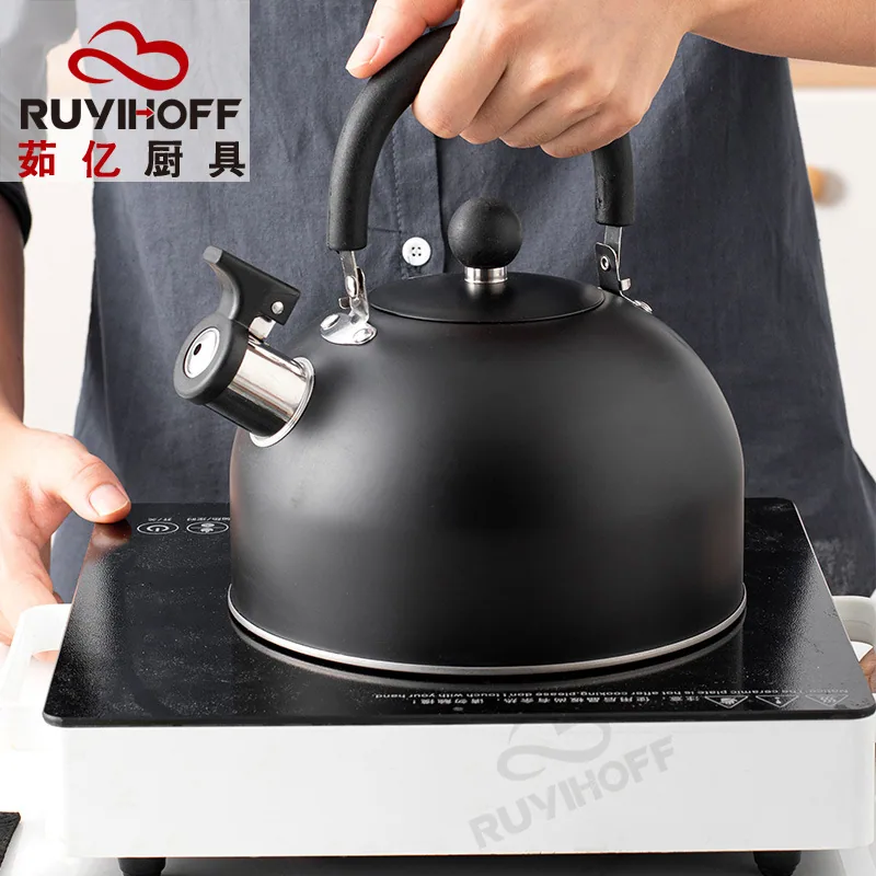 Cross-border wholesale black flat bottom horn kettle tea coffee sound kettle European and American kitchenware sound kettle 3L 4