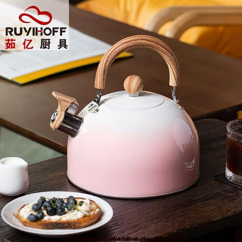 Cross-border whistle kettle gradient pink 3L flat bottom whistle pot wholesale European and American cross-border stainless s