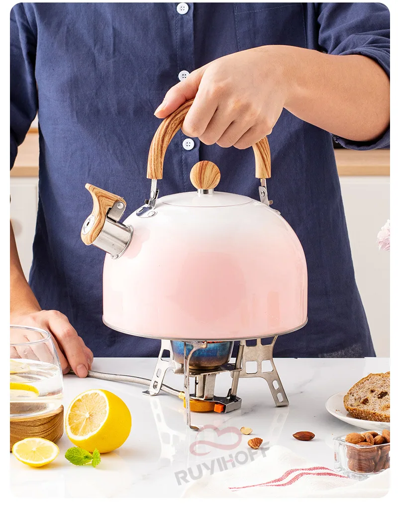 Cross-border whistle kettle gradient pink 3L flat bottom whistle pot wholesale European and American cross-border stainless stee 13