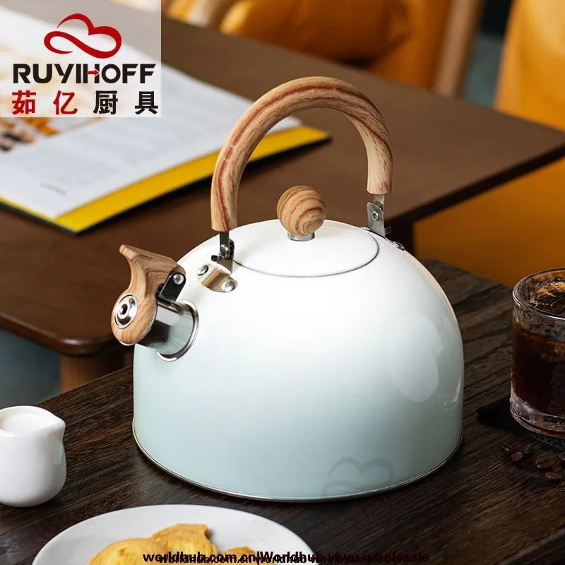 Cross-border whistle kettle gradient green 3L flat bottom whistle pot wholesale European and American cross-border stainless