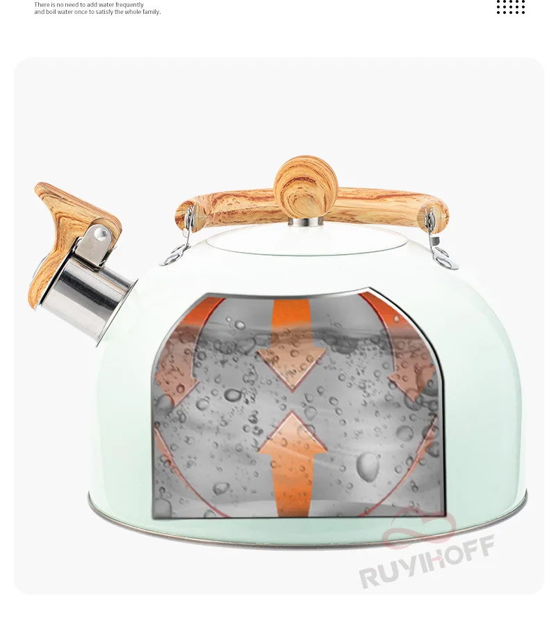 Cross-border whistle kettle gradient green 3L flat bottom whistle pot wholesale European and American cross-border stainless ste 7