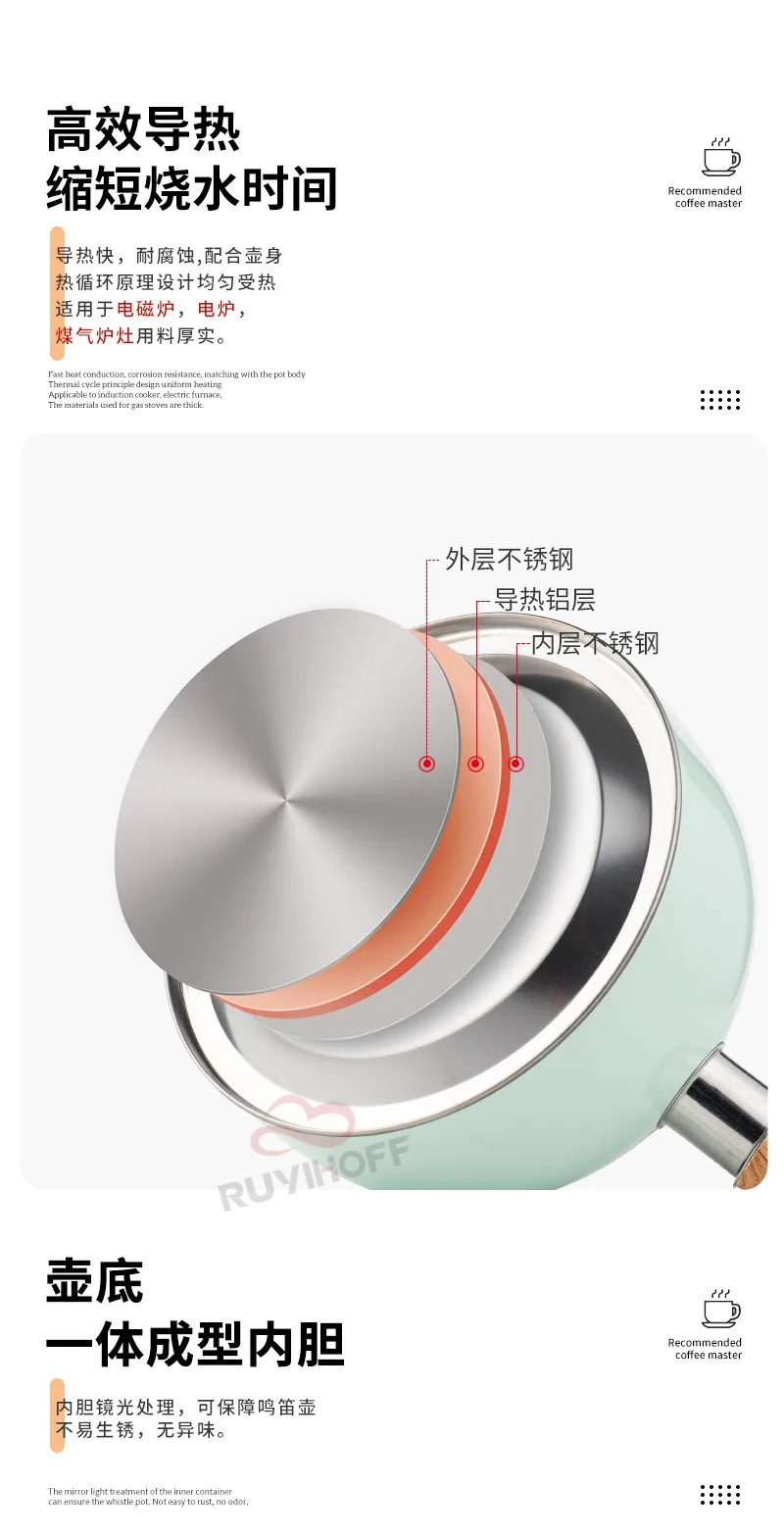 Cross-border whistle kettle gradient green 3L flat bottom whistle pot wholesale European and American cross-border stainless ste 10