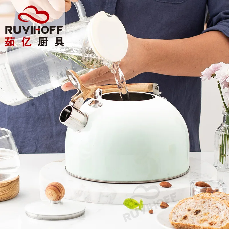 Cross-border whistle kettle gradient green 3L flat bottom whistle pot wholesale European and American cross-border stainless ste 5