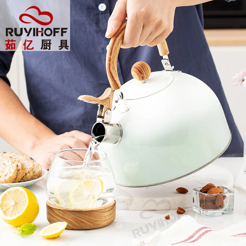 Cross-border whistle kettle gradient green 3L flat bottom whistle pot wholesale European and American cross-border stainless ste 4