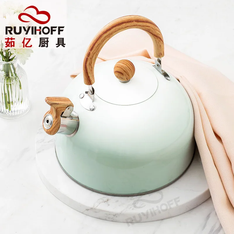 Cross-border whistle kettle gradient green 3L flat bottom whistle pot wholesale European and American cross-border stainless ste 2