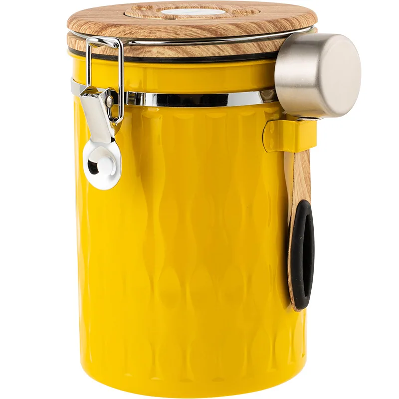 Cross-border storage jar, coffee powder sealed jar with spoon, coffee bean exhaust sealed jar, stainless steel with time control