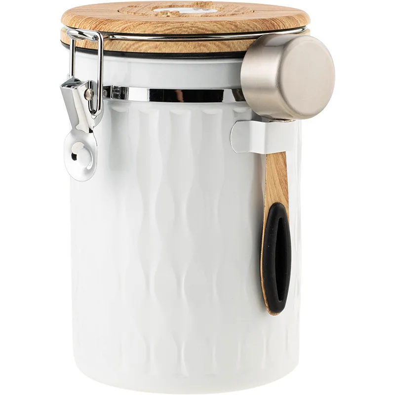 Cross-border storage jar, coffee powder sealed jar with spoon, coffee bean exhaust sealed jar, stainless steel with time control 4
