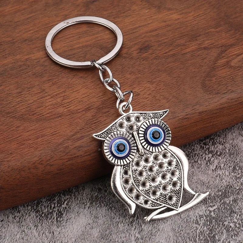 Cross-border hot sale eco-friendly alloy blue eye owl devil eye vintage accessories pendant pendant keychain 3