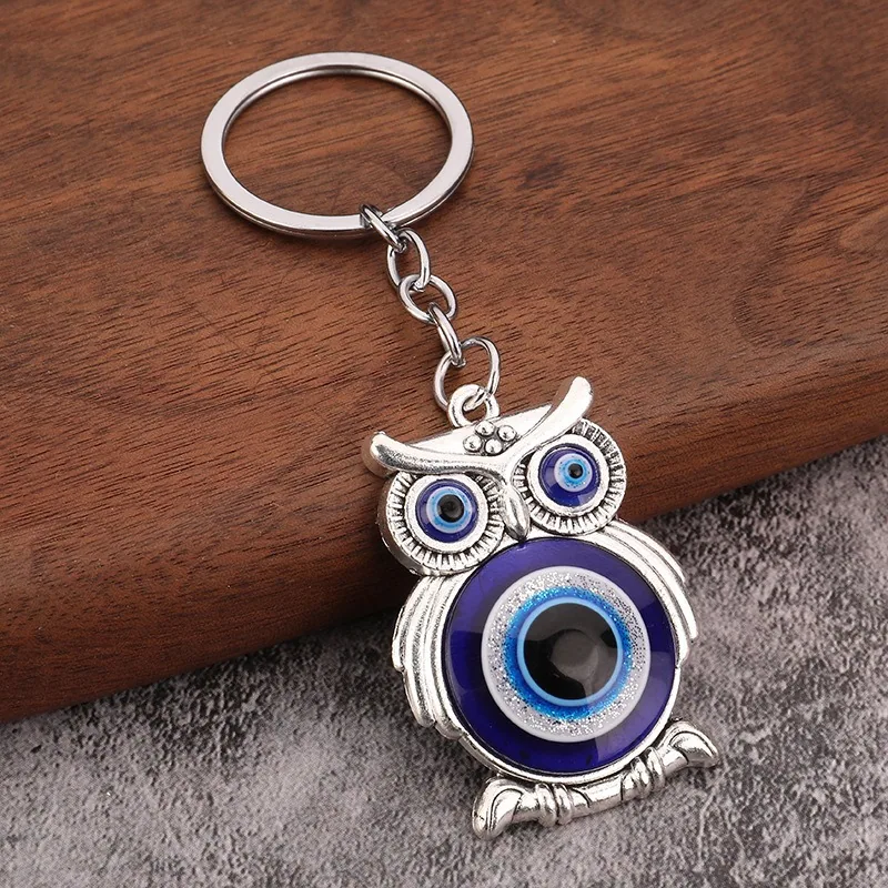 Cross-border hot sale eco-friendly alloy blue eye owl devil eye vintage accessories pendant pendant keychain