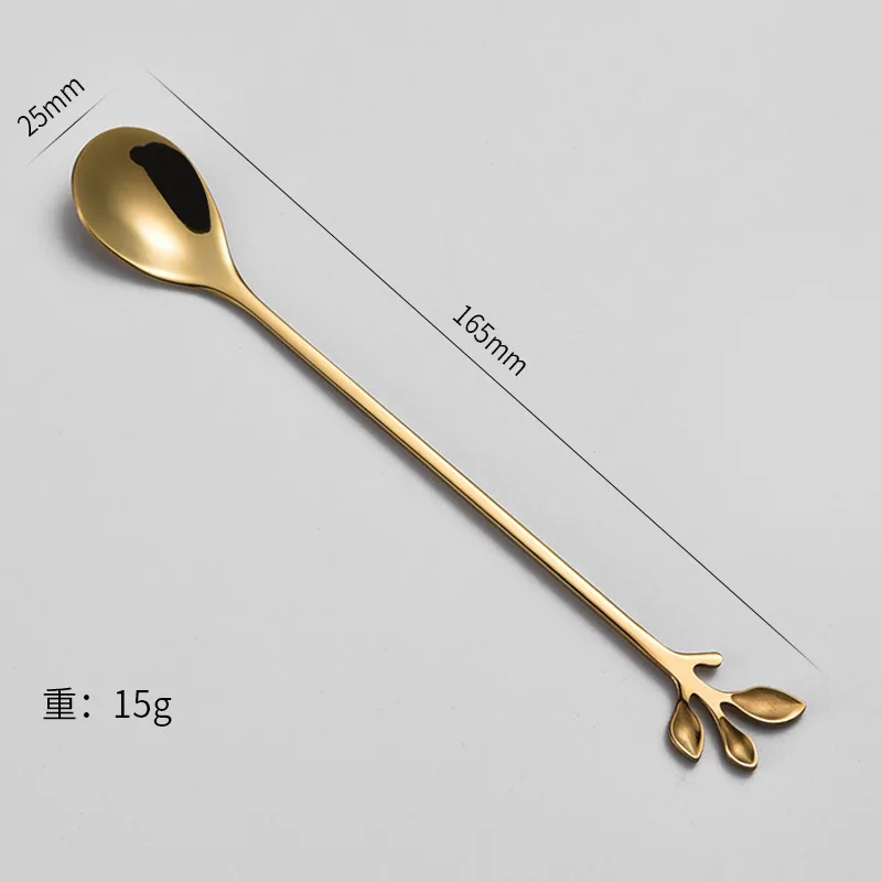 Golden stainless steel leaf spoon, seasoning spoon, coffee spoon, stirring spoon, mug dessert spoon, honey bird's nest syrup spo 7
