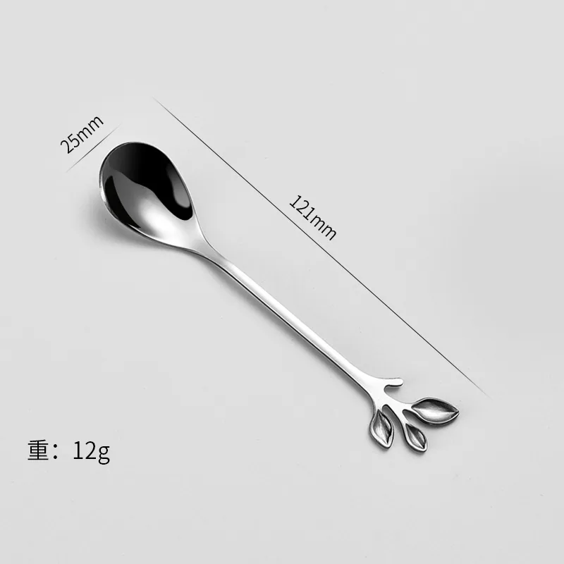 Golden stainless steel leaf spoon, seasoning spoon, coffee spoon, stirring spoon, mug dessert spoon, honey bird's nest syrup spo 2