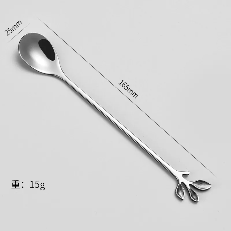 Golden stainless steel leaf spoon, seasoning spoon, coffee spoon, stirring spoon, mug dessert spoon, honey bird's nest syrup spo 3
