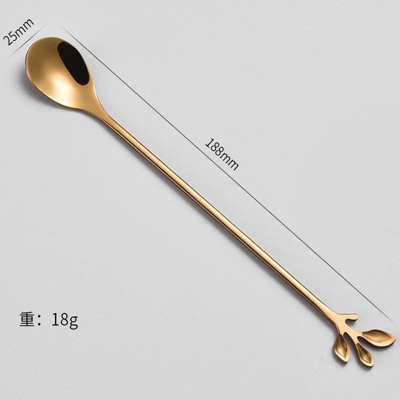 Golden stainless steel leaf spoon, seasoning spoon, coffee spoon, stirring spoon, mug dessert spoon, honey bird's nest syrup spo 8