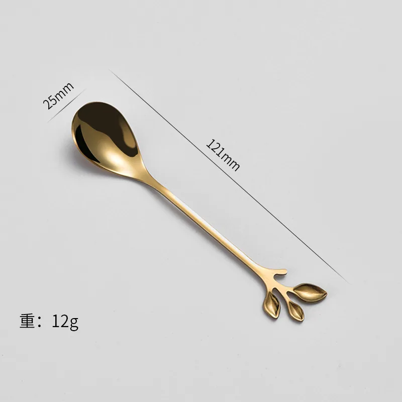 Golden stainless steel leaf spoon, seasoning spoon, coffee spoon, stirring spoon, mug dessert spoon, honey bird's nest syrup spo 6