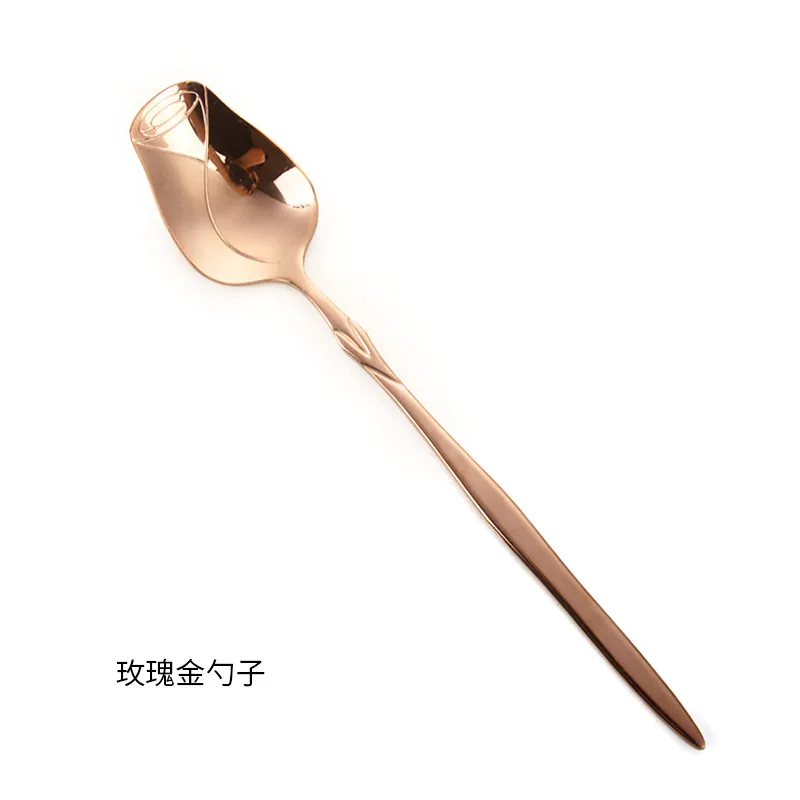 Creative stainless steel rose spoon long handle dessert spoon mixing spoon love fruit salad fork 5