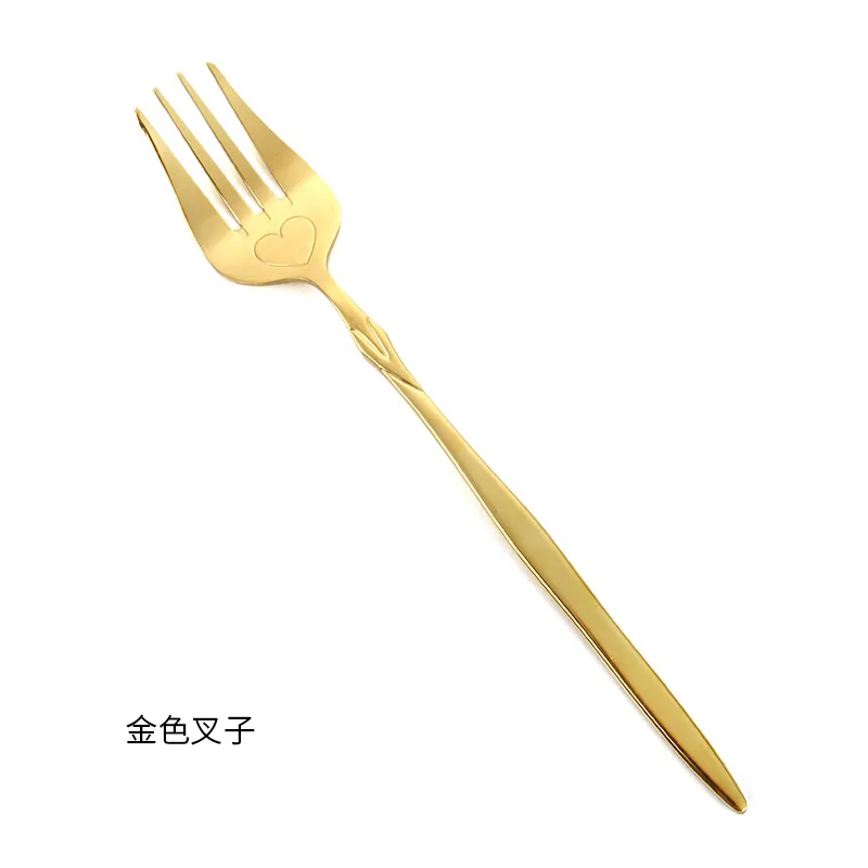 Creative stainless steel rose spoon long handle dessert spoon mixing spoon love fruit salad fork 4