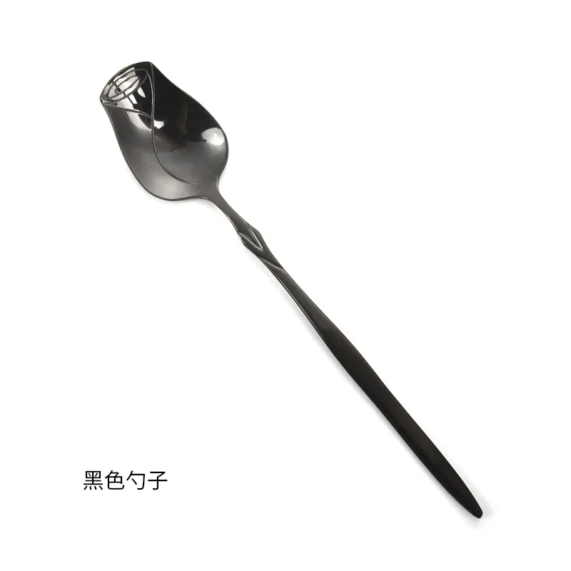 Creative stainless steel rose spoon long handle dessert spoon mixing spoon love fruit salad fork 9