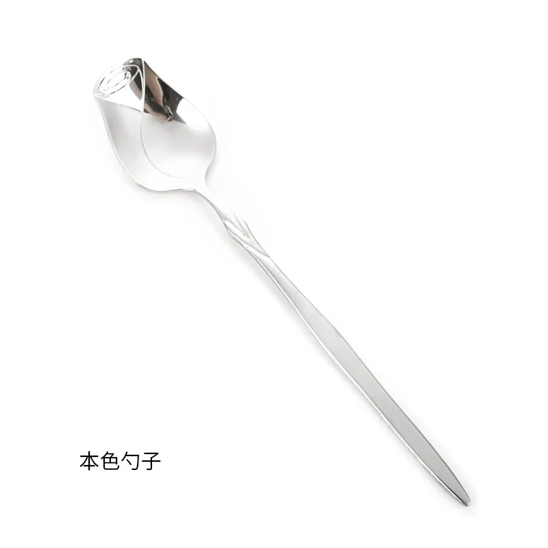 Creative stainless steel rose spoon long handle dessert spoon mixing spoon love fruit salad fork 2