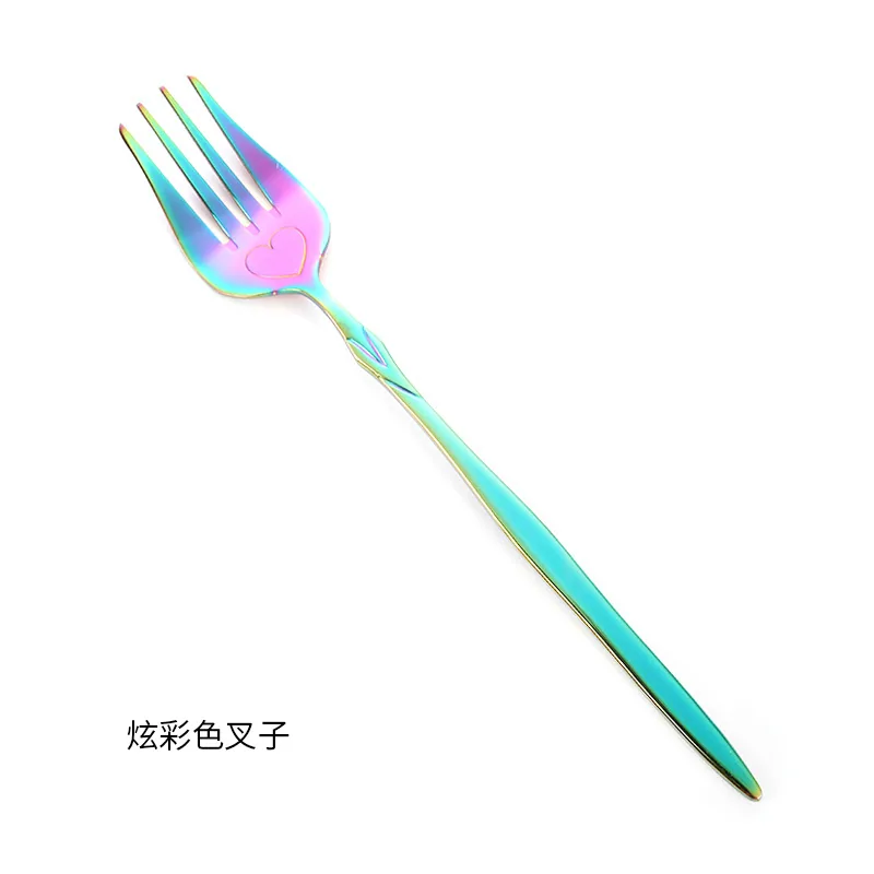 Creative stainless steel rose spoon long handle dessert spoon mixing spoon love fruit salad fork 8
