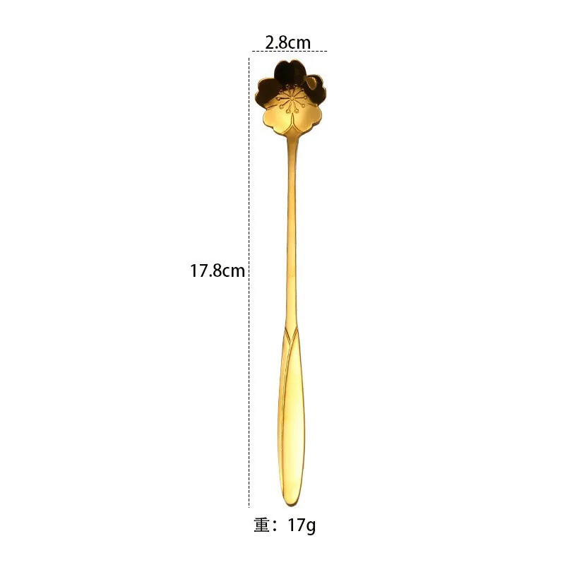 stainless steel golden cherry blossom coffee spoon mixing spoon water cup bird's nest dessert flower souvenir spoon wholesale 23