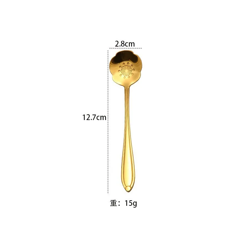 stainless steel golden cherry blossom coffee spoon mixing spoon water cup bird's nest dessert flower souvenir spoon wholesale 16
