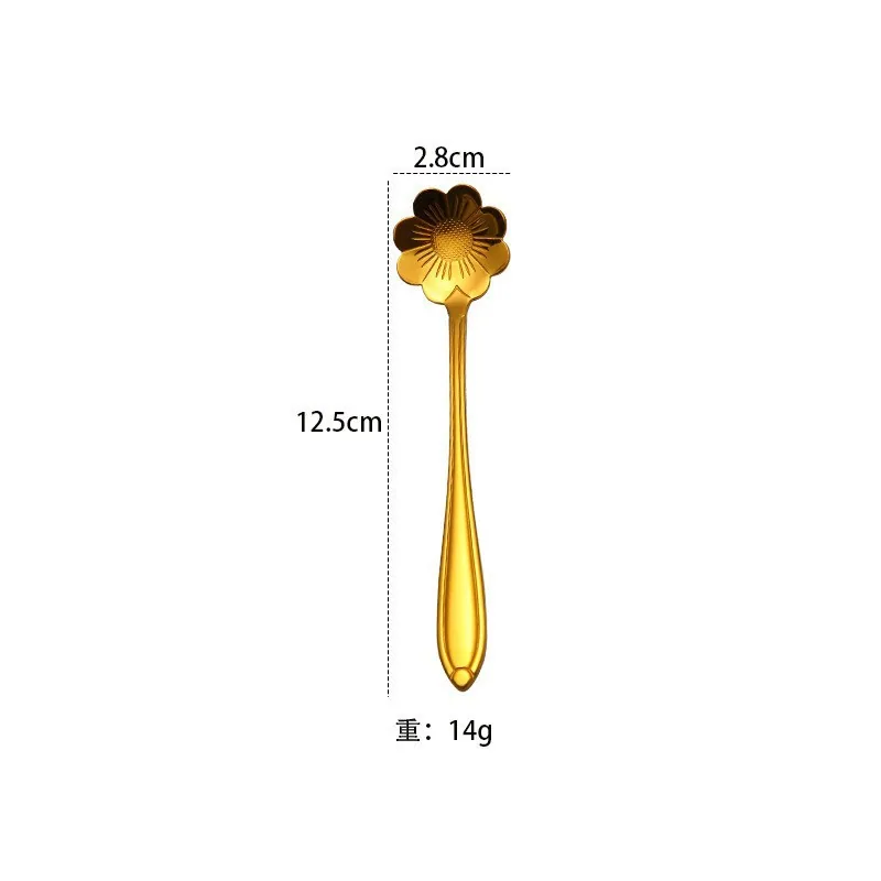 stainless steel golden cherry blossom coffee spoon mixing spoon water cup bird's nest dessert flower souvenir spoon wholesale 13