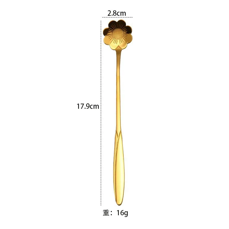 stainless steel golden cherry blossom coffee spoon mixing spoon water cup bird's nest dessert flower souvenir spoon wholesale 26