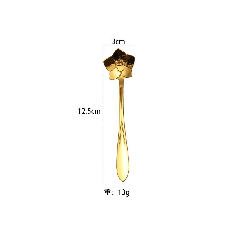 stainless steel golden cherry blossom coffee spoon mixing spoon water cup bird's nest dessert flower souvenir spoon wholesale 14