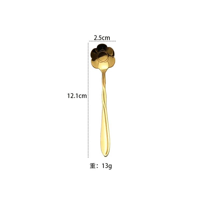 stainless steel golden cherry blossom coffee spoon mixing spoon water cup bird's nest dessert flower souvenir spoon wholesale 12