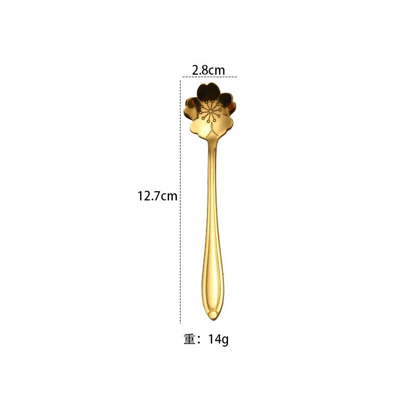 stainless steel golden cherry blossom coffee spoon mixing spoon water cup bird's nest dessert flower souvenir spoon wholesale 10