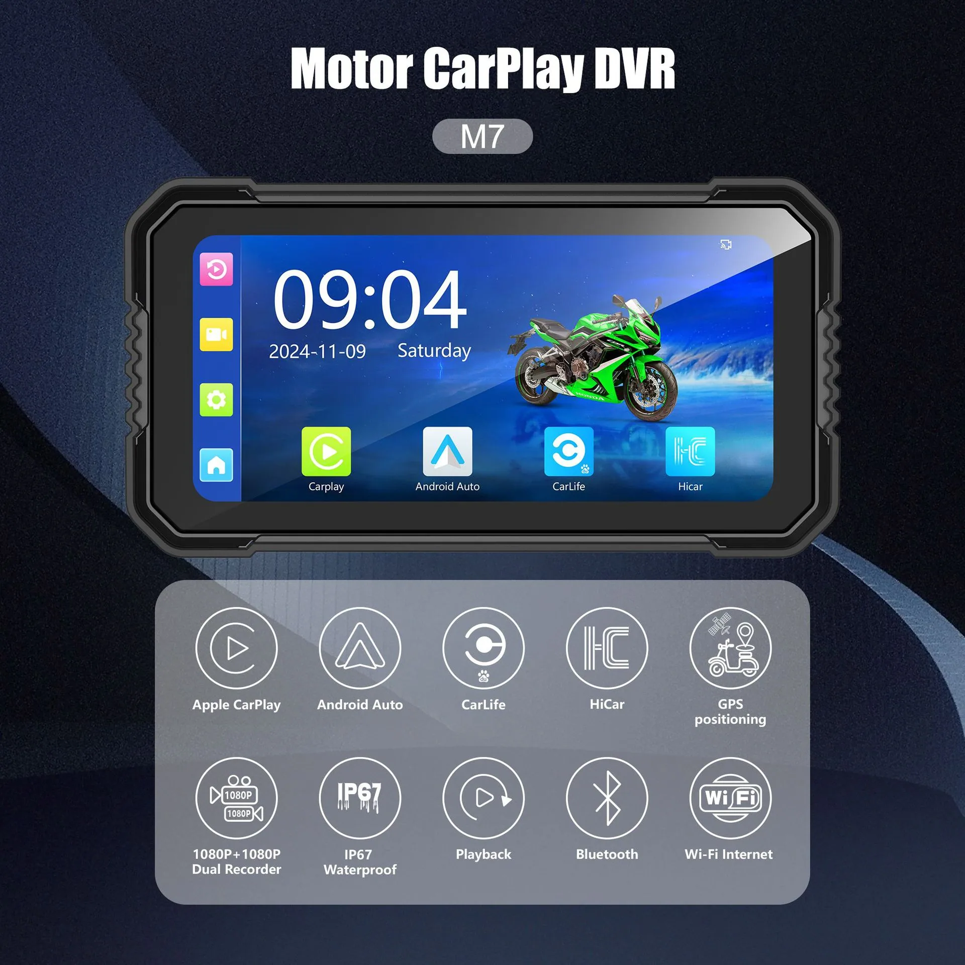6.25 inch motorcycle waterproof portable record navigator integrated intelligent HD motorcycle wireless Carplay 8