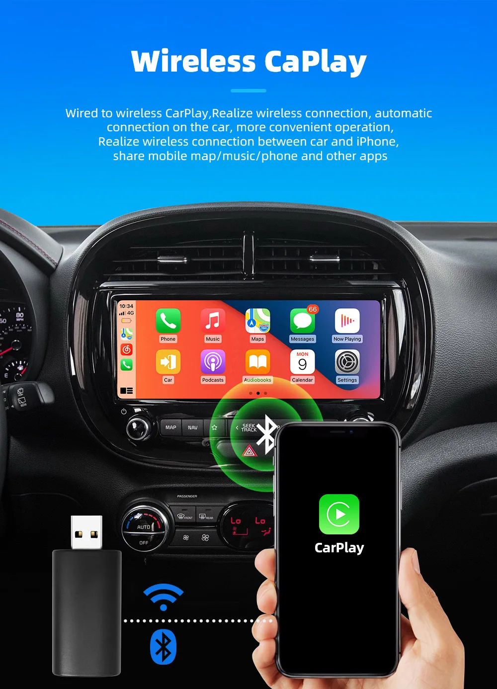 Wireless carplay box cross-border hot sale AI original car wired to wireless carplay car adapter box 13