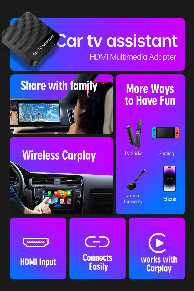 Cross-border car-machine interconnection carplay box wireless adapter car smart box android auto adapter vision 15
