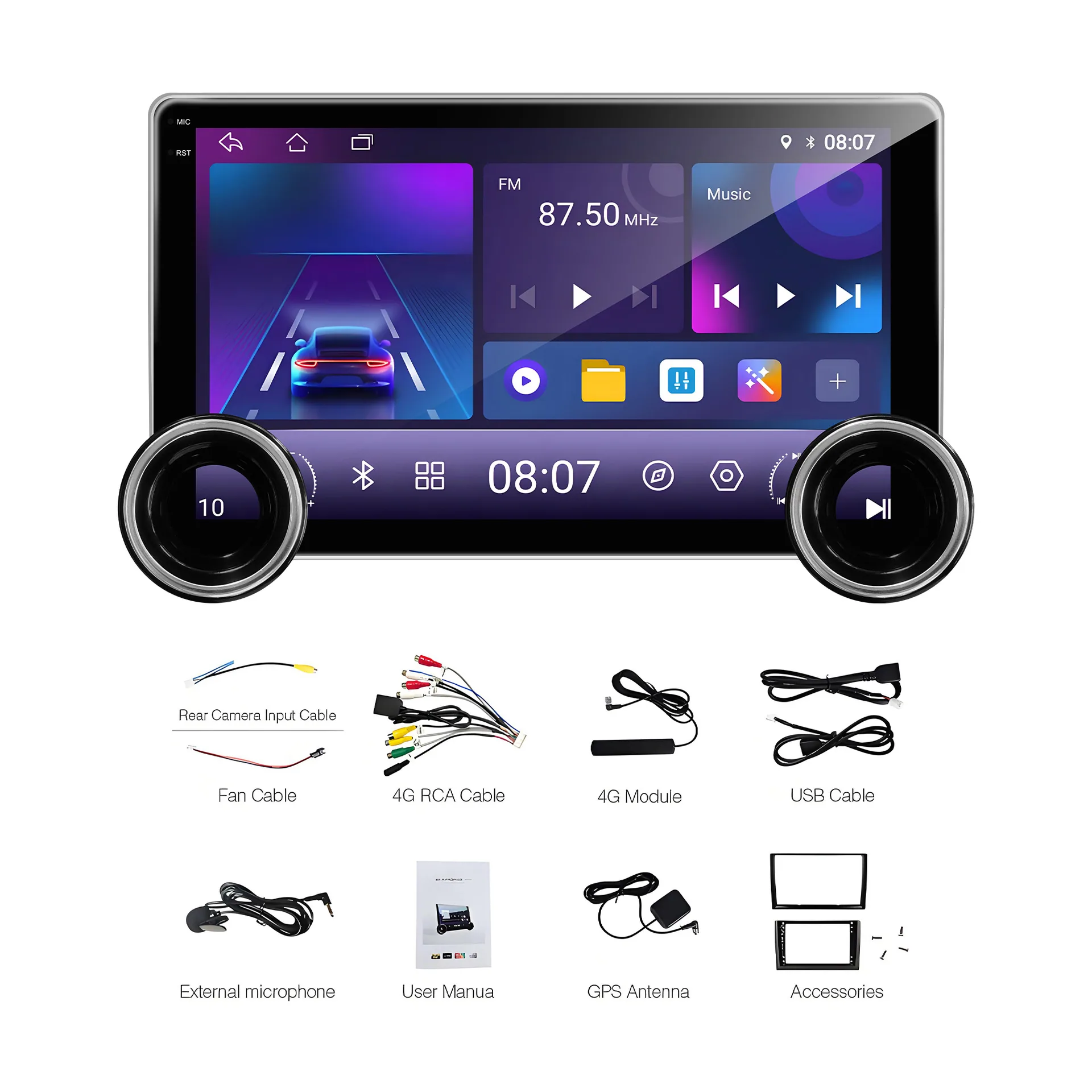 Dual knob Android Bluetooth car multimedia player expands car navigation, reversing image display, dual recording 2