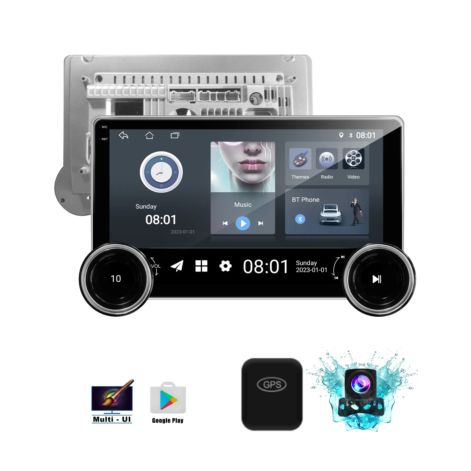 Dual knob Android Bluetooth car multimedia player expands car navigation, reversing image display, dual recording 3