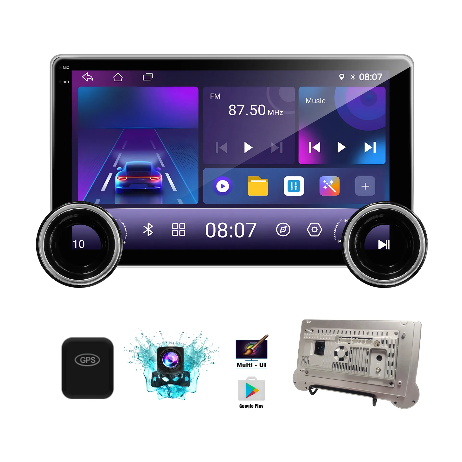 Dual knob Android Bluetooth car multimedia player expands car navigation, reversing image display, dual recording 4