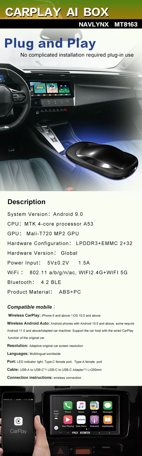 carplay box Ai box 2+32 MT8163 GPS 21