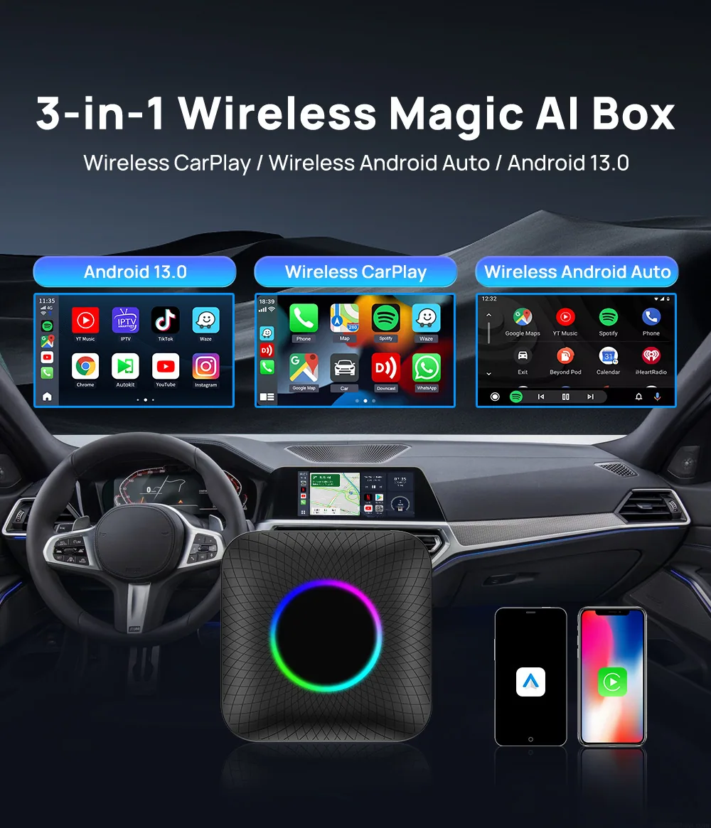 TBOX LED Wireless Carplay Box Ai box 4+64 Qualcomm 6225 8