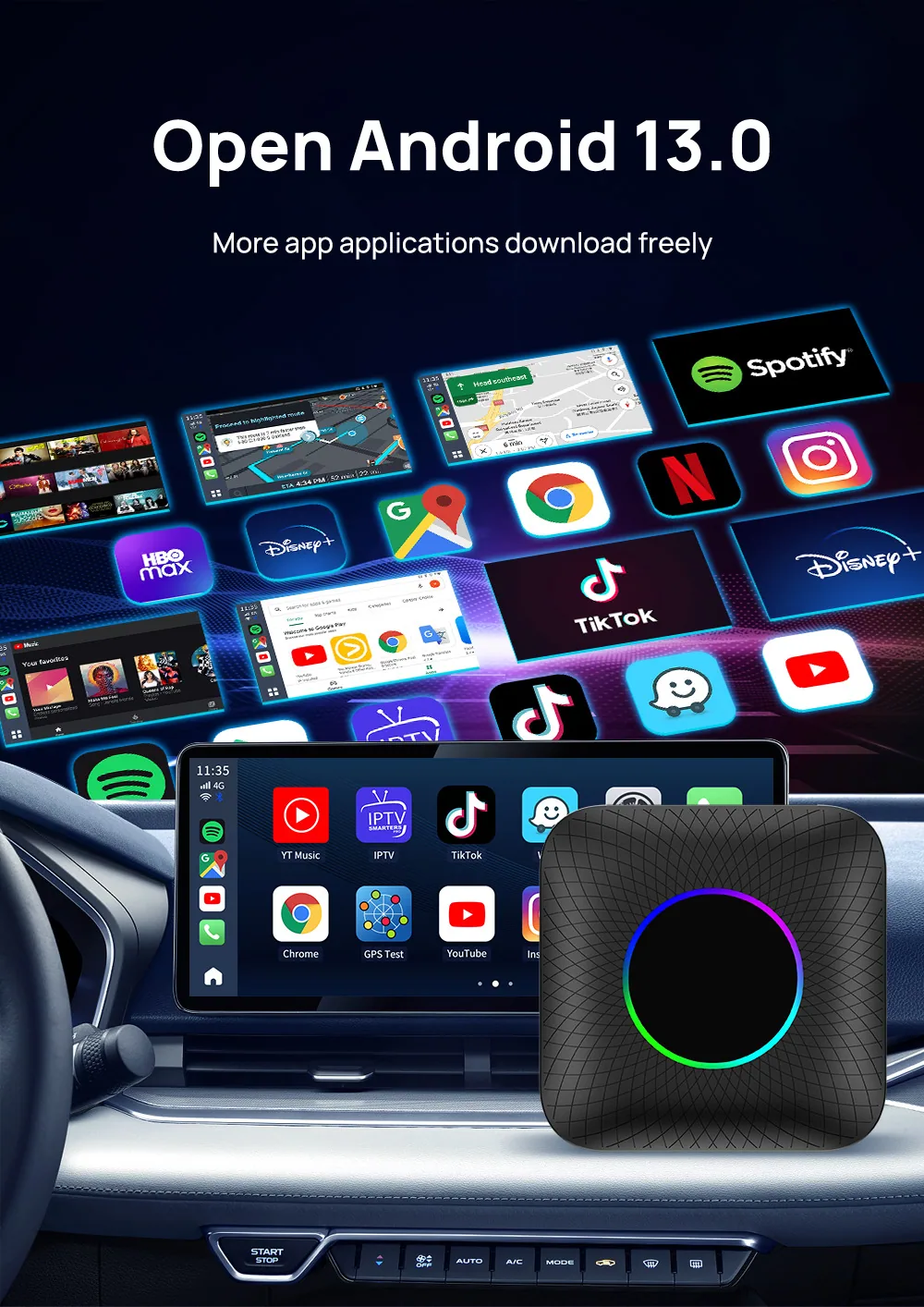 TBOX LED Wireless Carplay Box Ai box 4+64 Qualcomm 6225 12